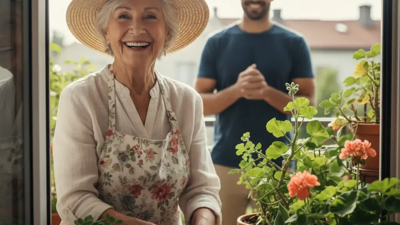 Familiar atento cuidando de idoso ativo e funcional, fundamental para preservar a independência e bem-estar no manejo do declínio cognitivo.