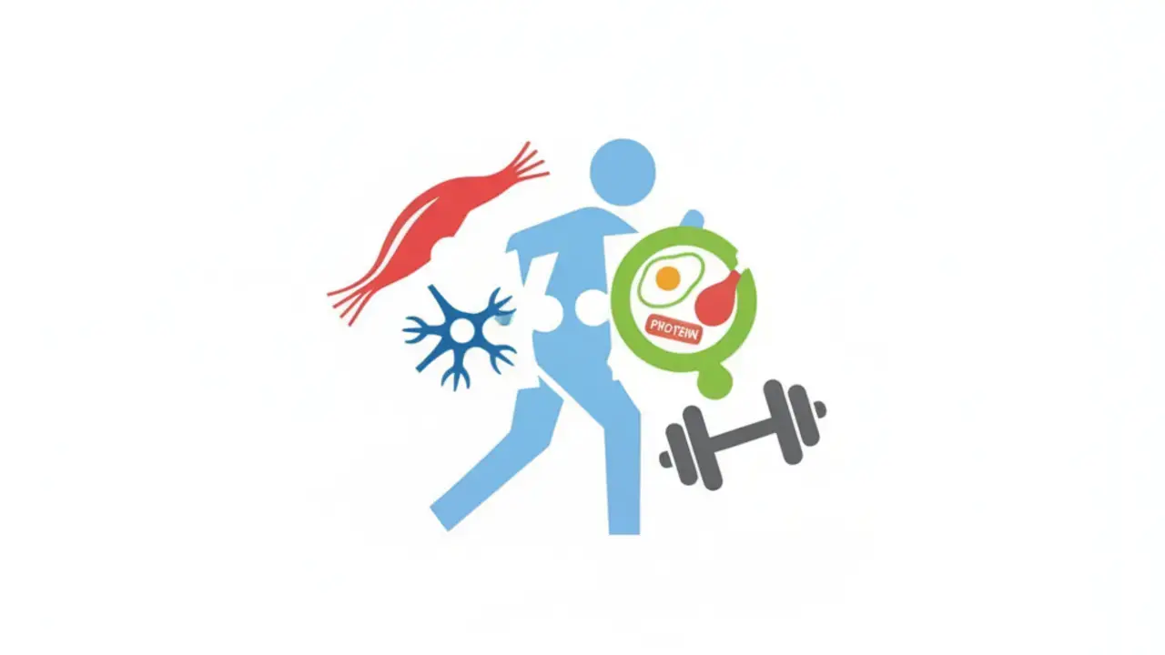 Causas multifatoriais da sarcopenia, como idade, alterações metabólicas, inflamação e inatividade.